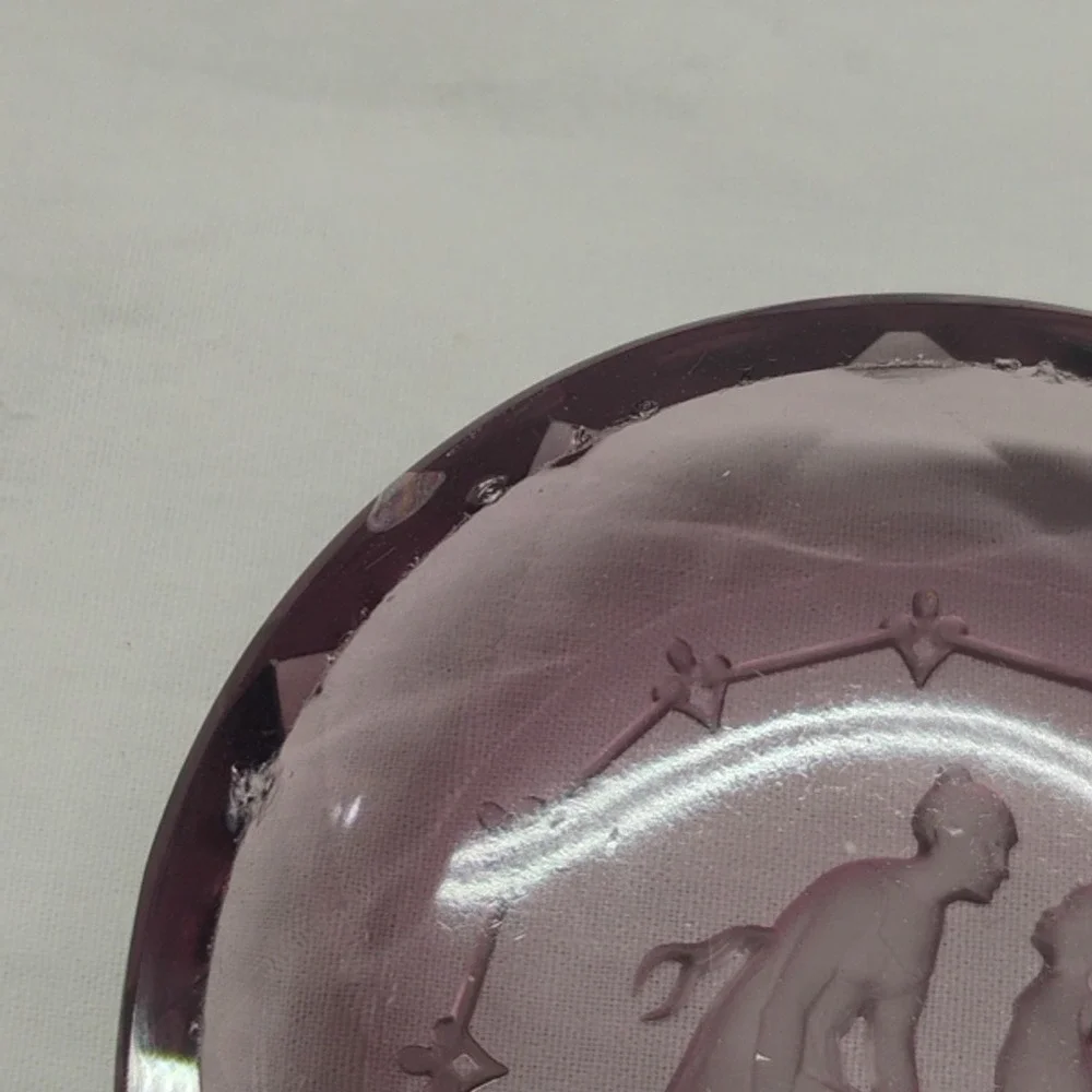 Heinrich Hoffman Czech Amethyst Butter Pat‎ Salt Trinket Dish Intaglio Cupid